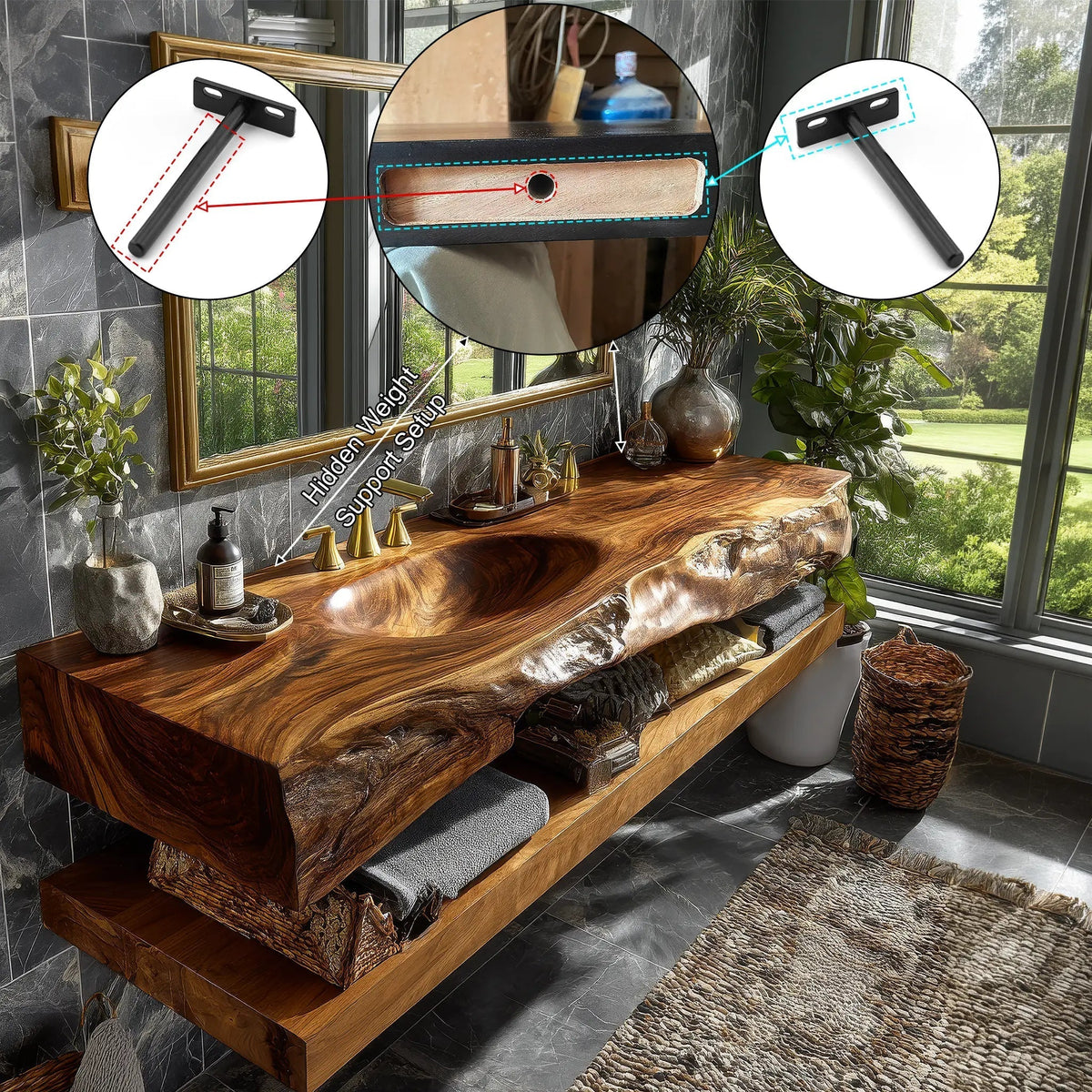 Alverin Live Edge Solid Wood Floating Bathroom Vanity with Integrated Sink SPA365012 Kitchnce