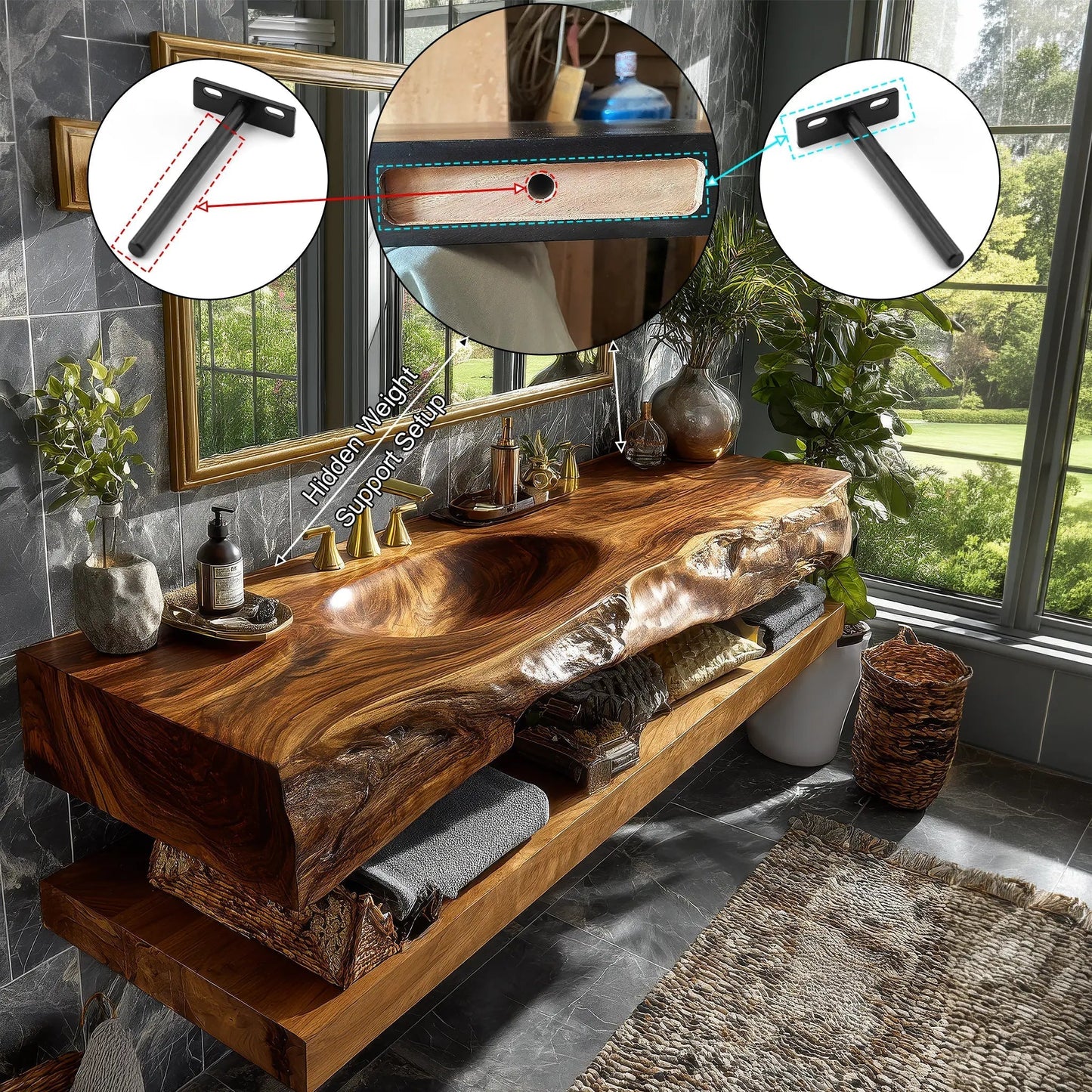 Alverin Live Edge Solid Wood Floating Bathroom Vanity with Integrated Sink SPA365012 Kitchnce