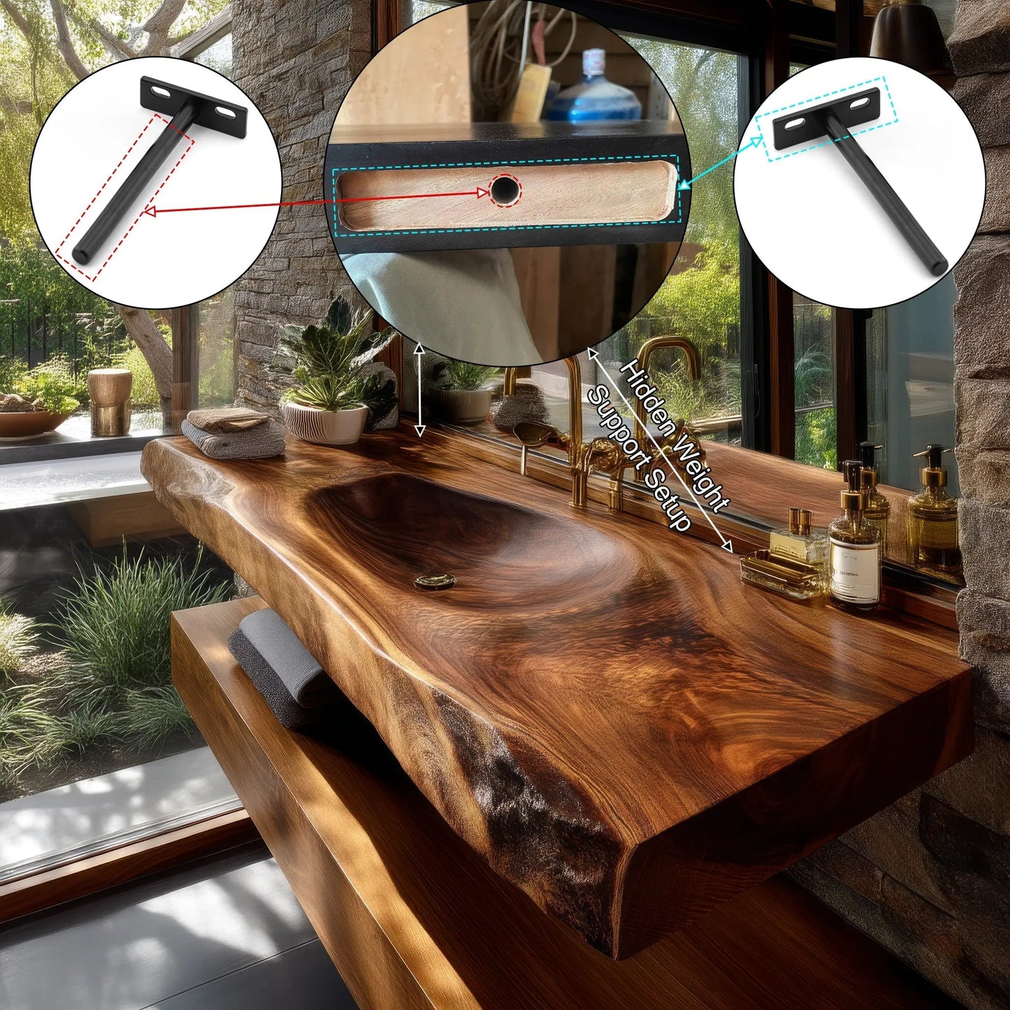 Alveris Live Edge Solid Wood Floating Bathroom Vanity with Integrated Sink SPA642310 Kitchnce