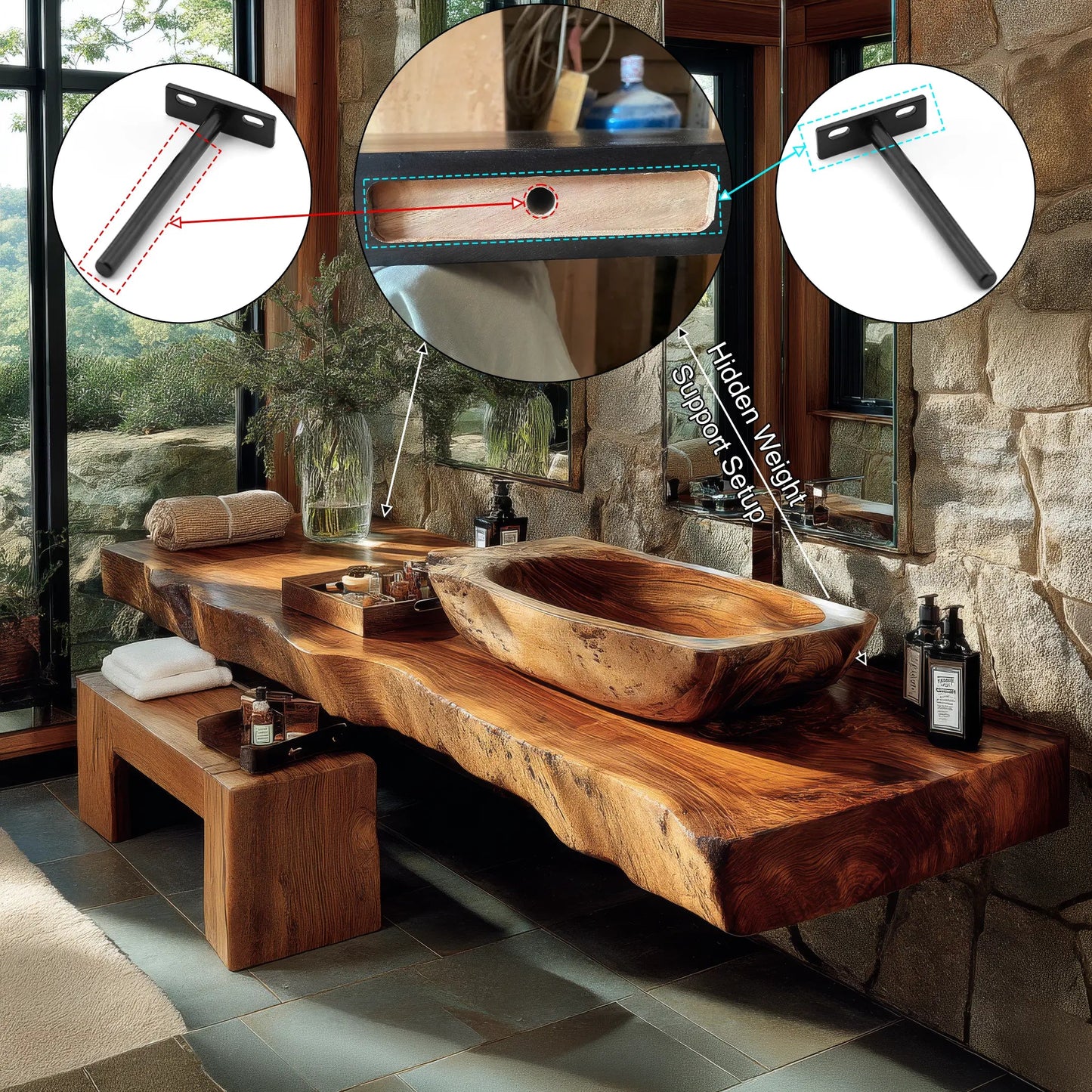 Alveron Live Edge Solid Wood Floating Bathroom Vanity SPA601905 Kitchnce
