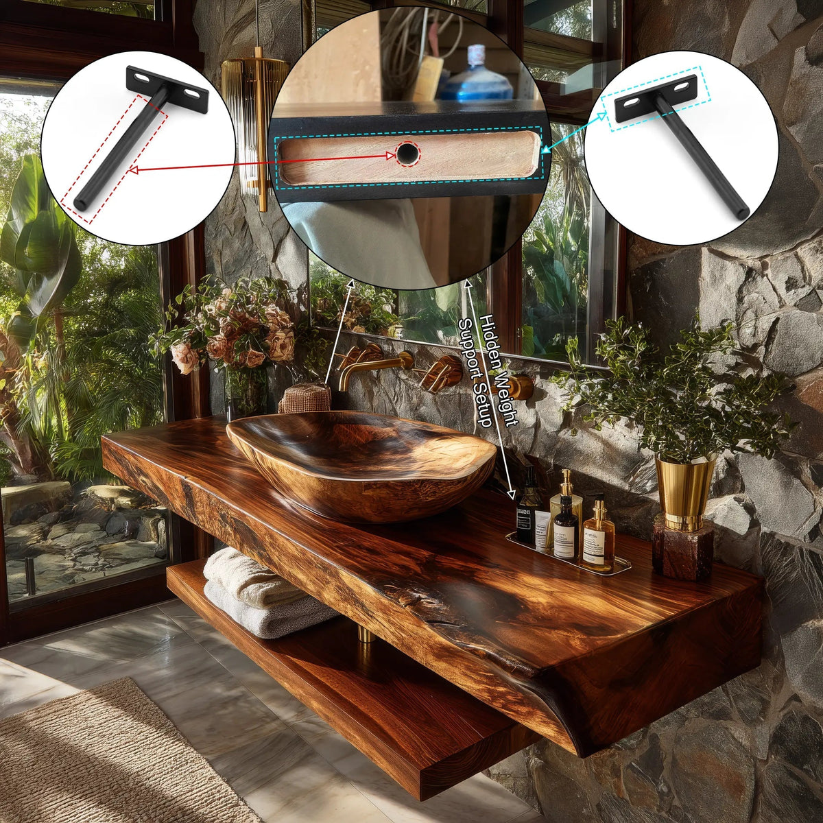 Alvoria Live Edge Solid Wood Floating Bathroom Vanity SPA563429 Kitchnce