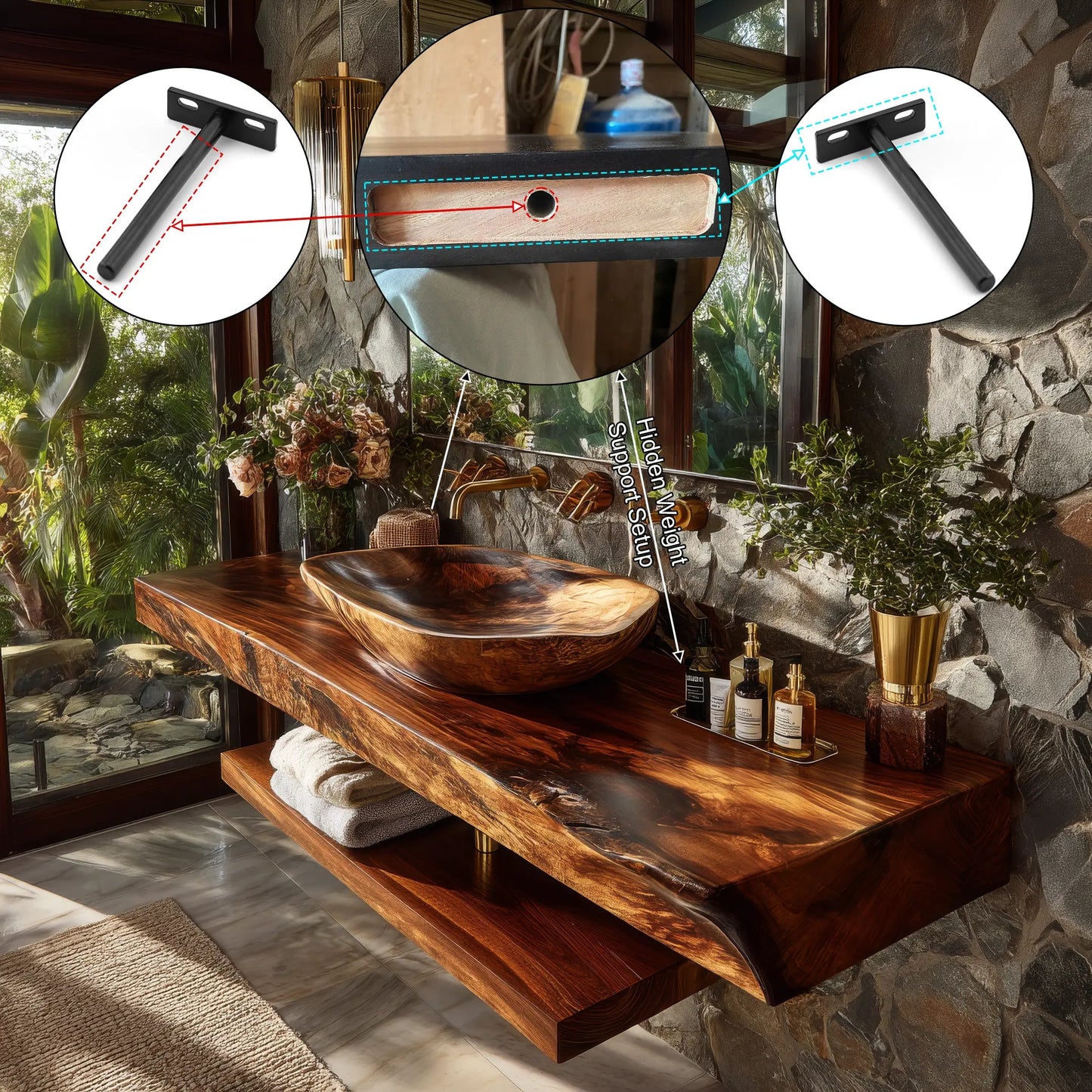 Alvoria Live Edge Solid Wood Floating Bathroom Vanity SPA563429 Kitchnce