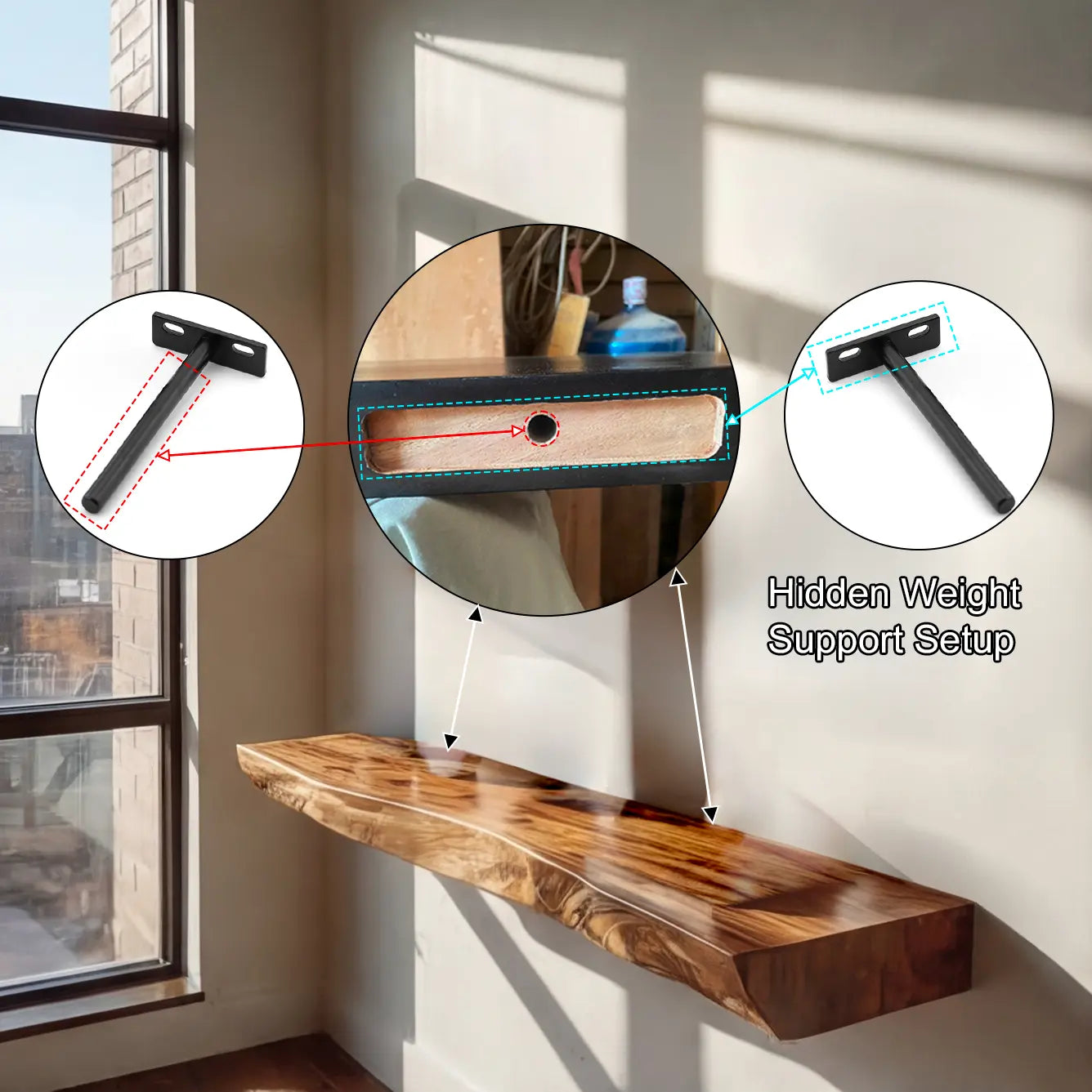 Arden Live Edge Solid Wood Floating Shelf SPA253345 Kitchnce