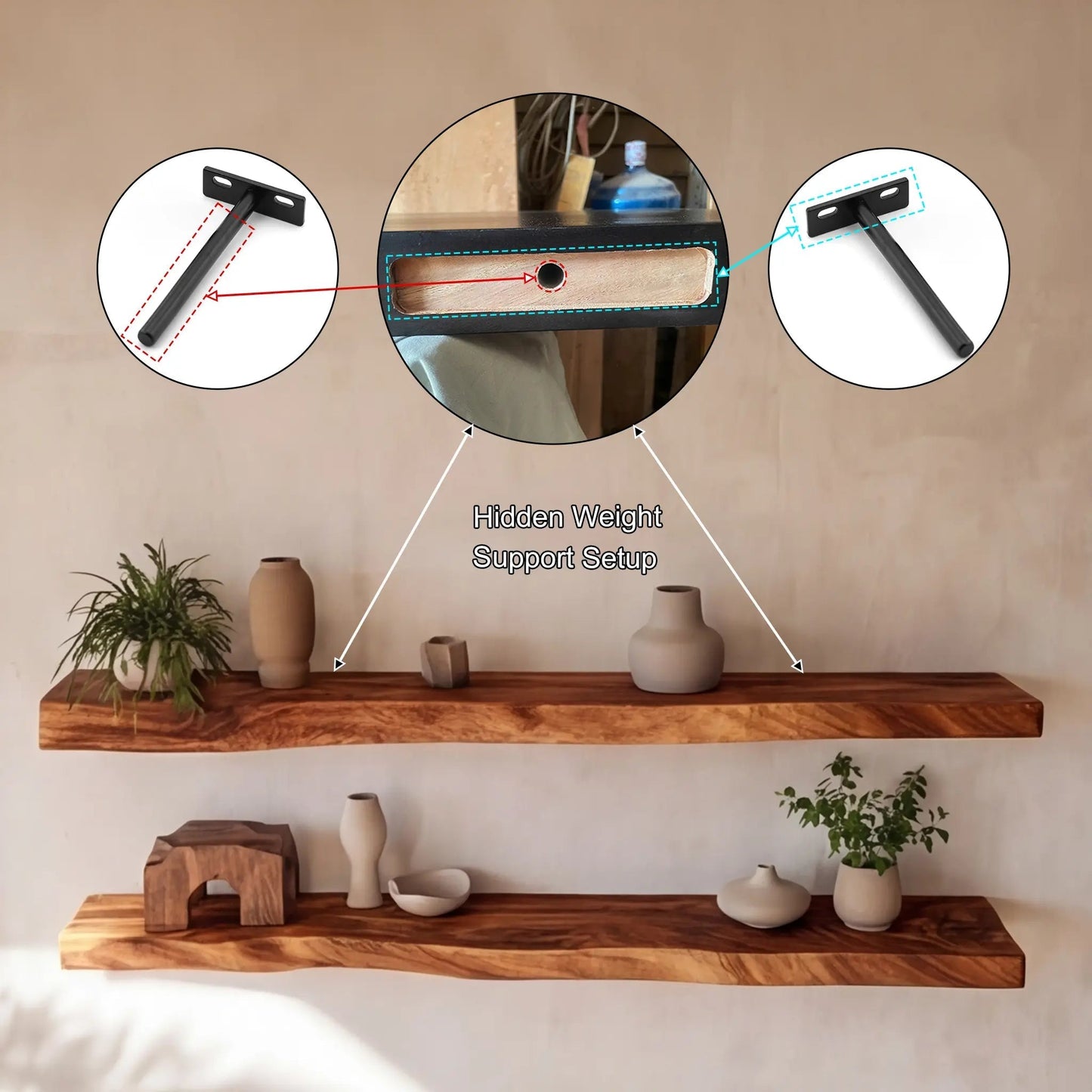 Arliven Live Edge Solid Wood Floating Shelf SPA383961 Kitchnce