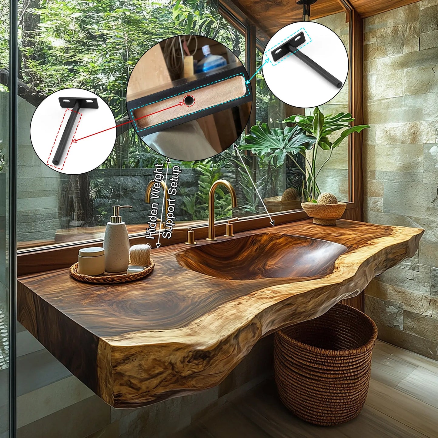 Arvessa Live Edge Solid Wood Floating Bathroom Vanity with Integrated Sink SPA256586 Kitchnce