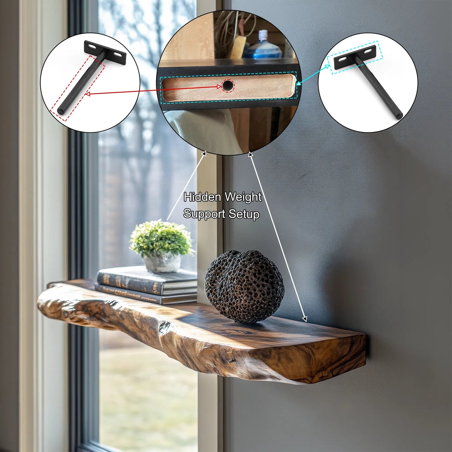 Arveth Live Edge Solid Wood Floating Shelf SPA205208 Kitchnce