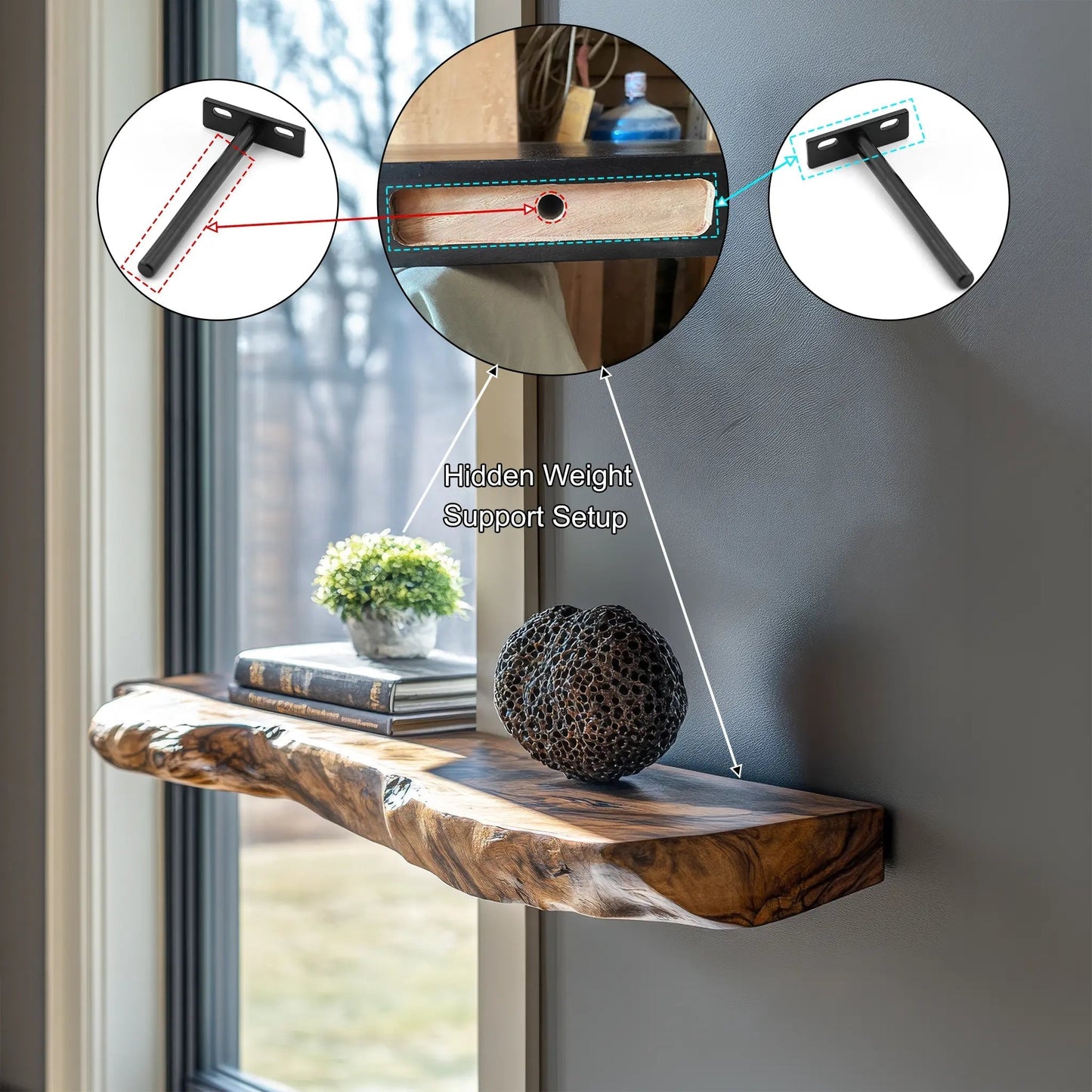 Arveth Live Edge Solid Wood Floating Shelf SPA205208 Kitchnce