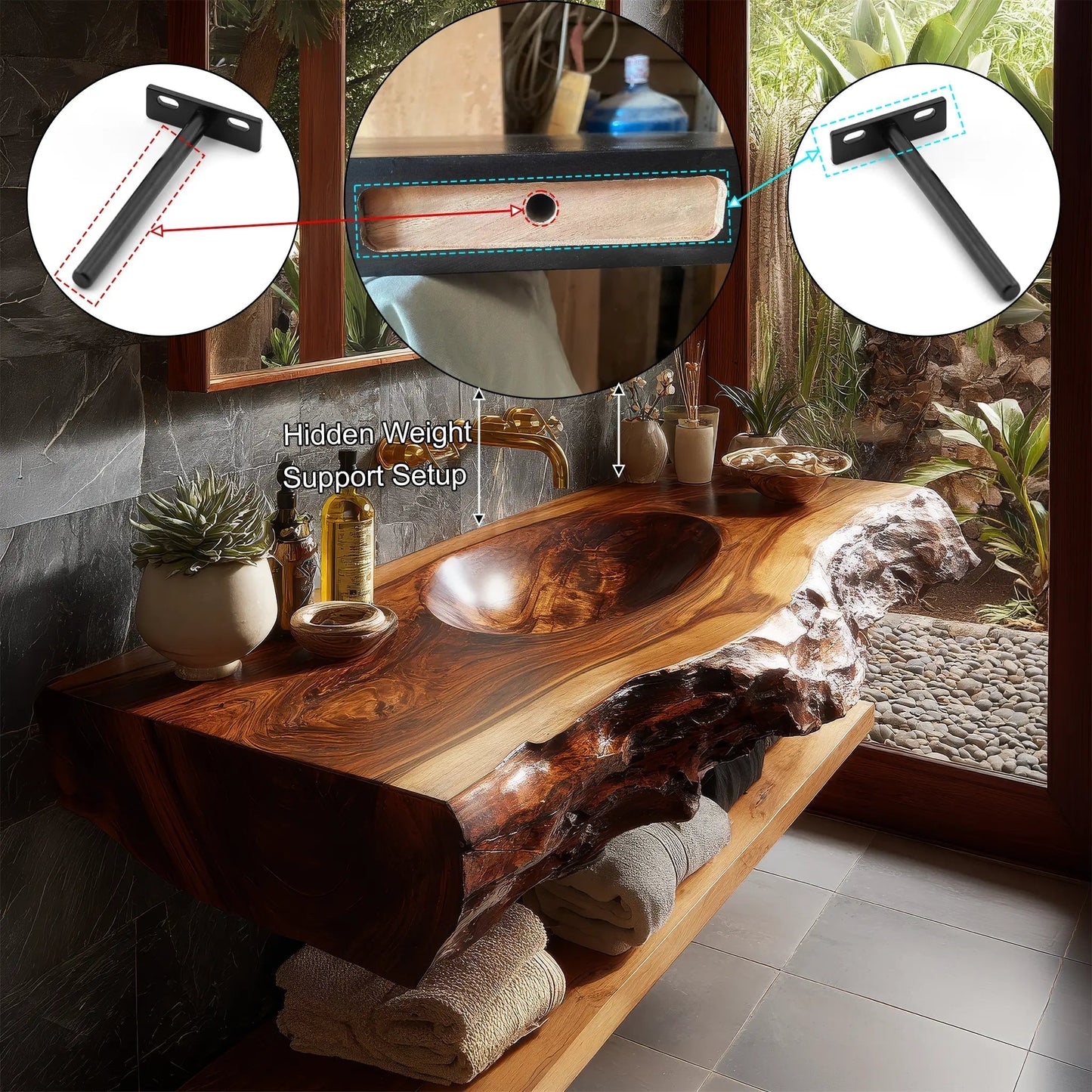 Avendra Live Edge Solid Wood Floating Bathroom Vanity with Integrated Sink SPA201365 Kitchnce