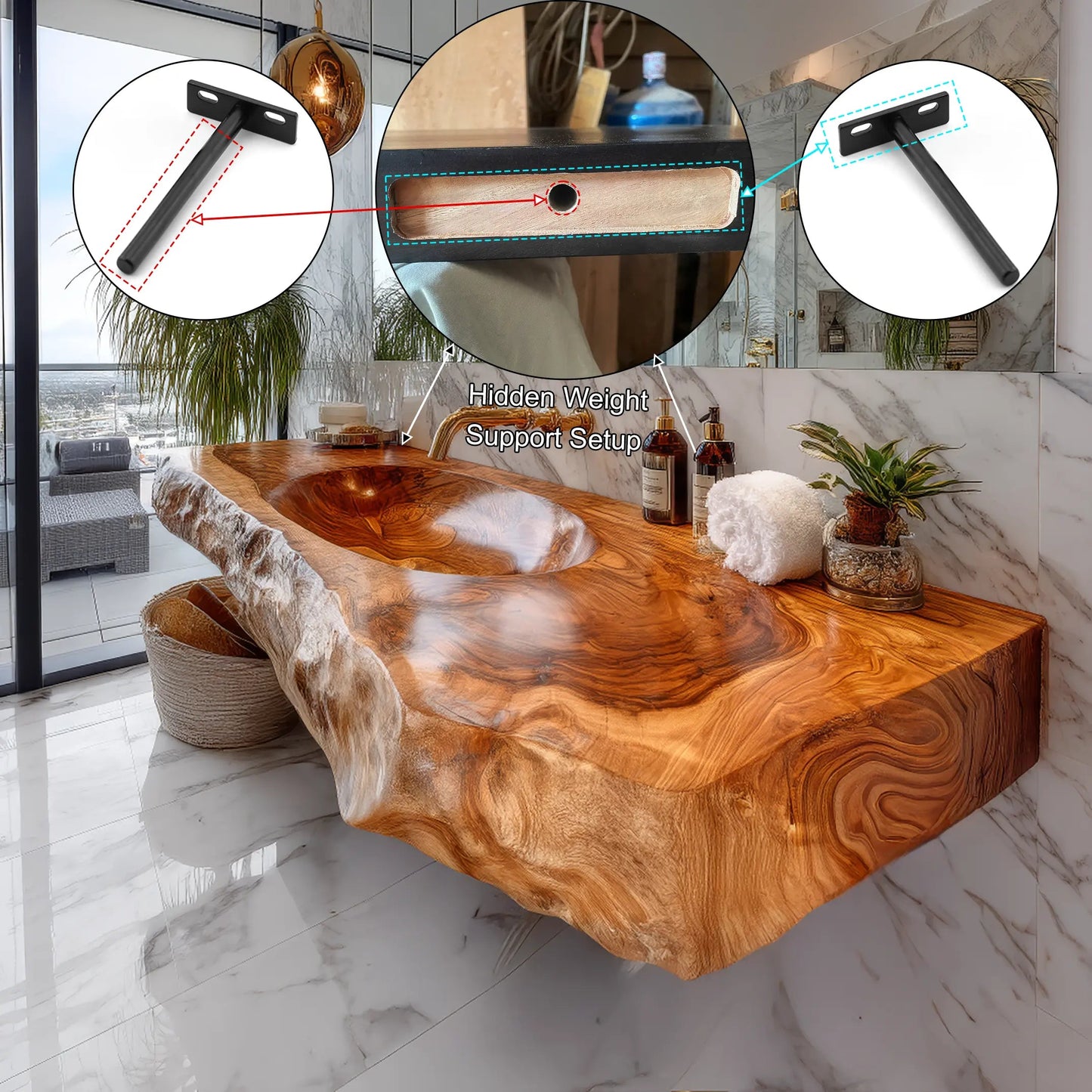 Avensa Live Edge Solid Wood Floating Bathroom Vanity with Integrated Sink SPA362594 Kitchnce