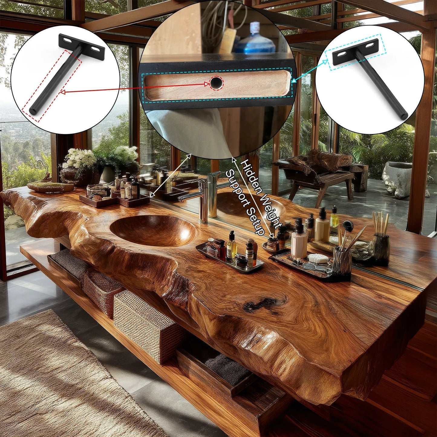 Avensor Live Edge Solid Wood Floating Bathroom Vanity with Integrated Sink SPA563795 Kitchnce
