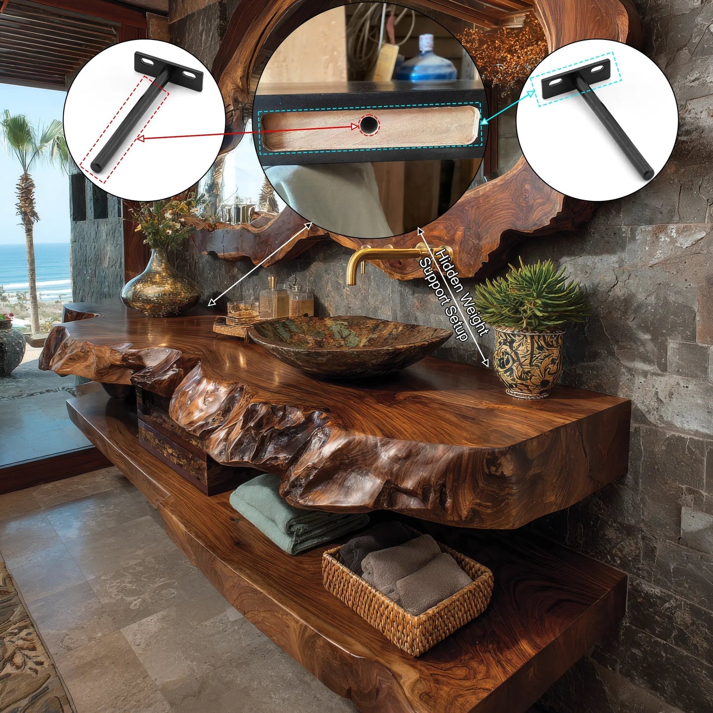 Averra Live Edge Solid Wood Floating Bathroom Vanity SPA230140 Kitchnce