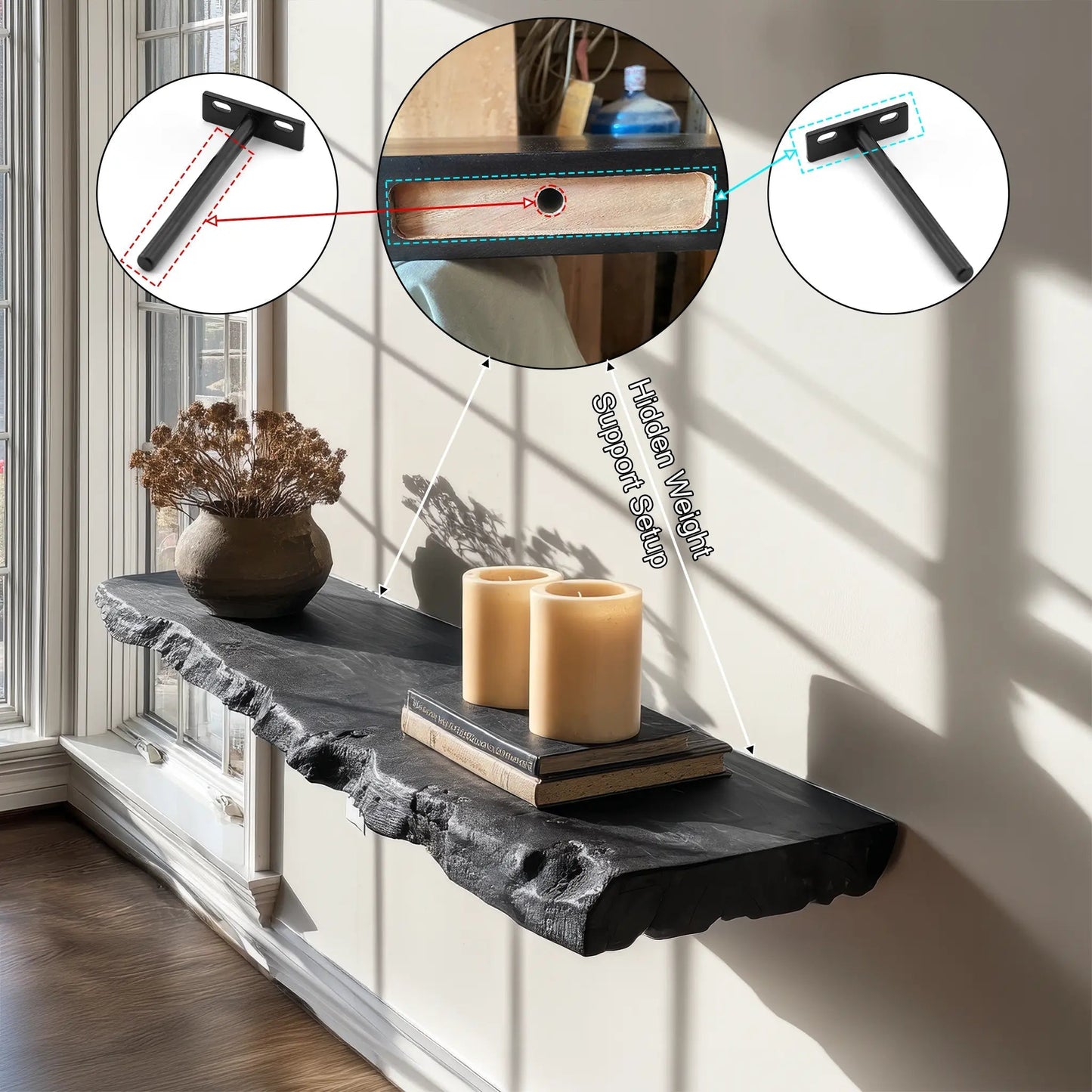 Bravik Handcrafted Solid Wood Floating Shelf SPA561489 Kitchnce