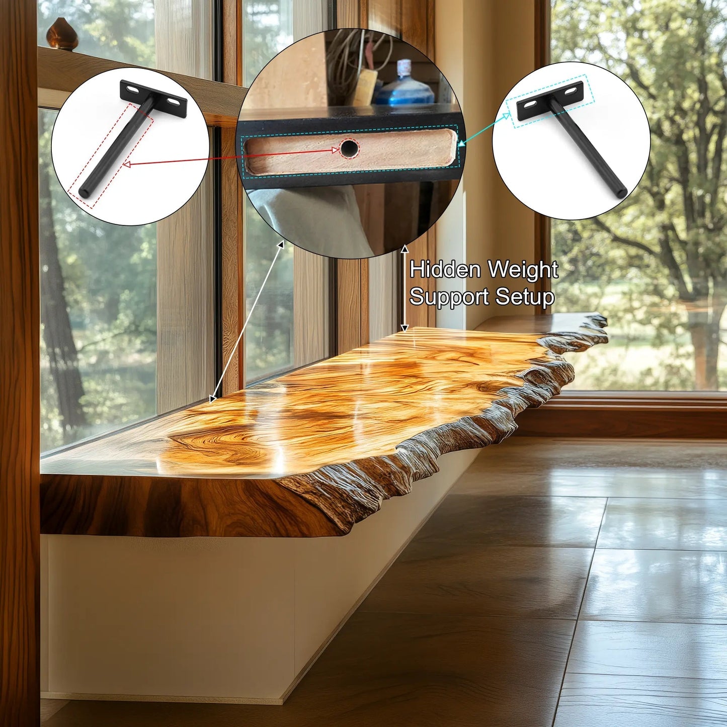 Bravon Live Edge Solid Wood Floating Shelf SPA543243 Kitchnce