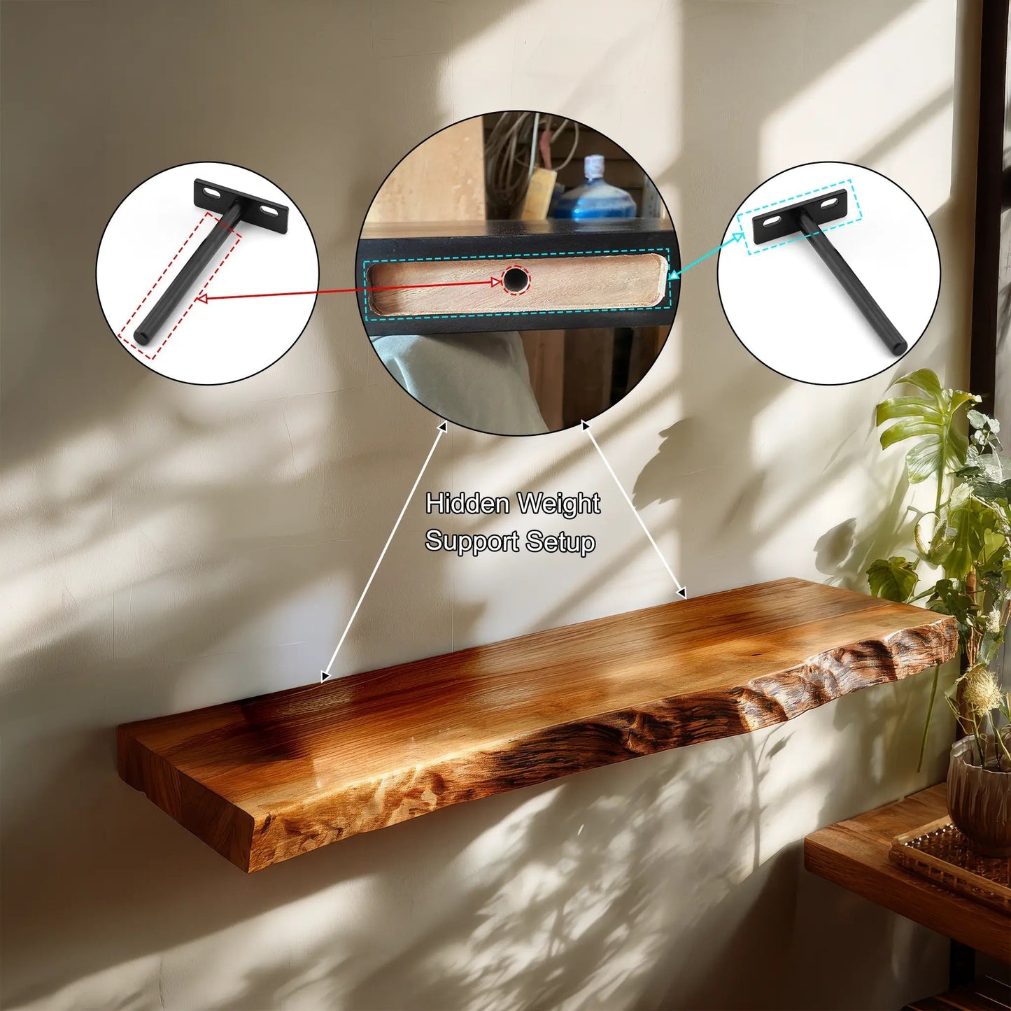 Brivena Live Edge Solid Wood Floating Shelf SPA945128 Kitchnce