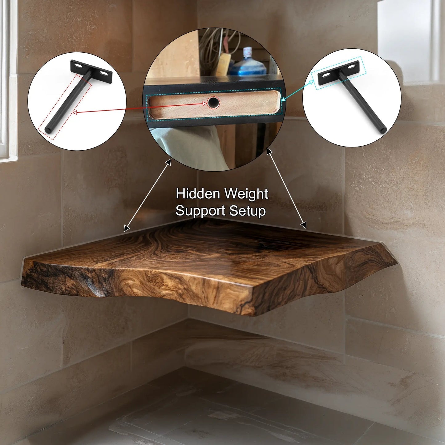 Brivon Live Edge Solid Wood Floating Shelf SPA253512 Kitchnce