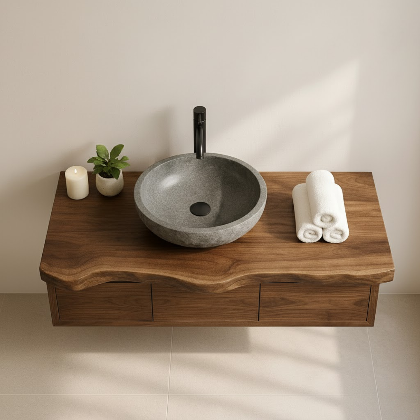 Handcrafted Solid Wood Floating Vanity - Live Edge Wall-Mounted Cabinet Kitchnce