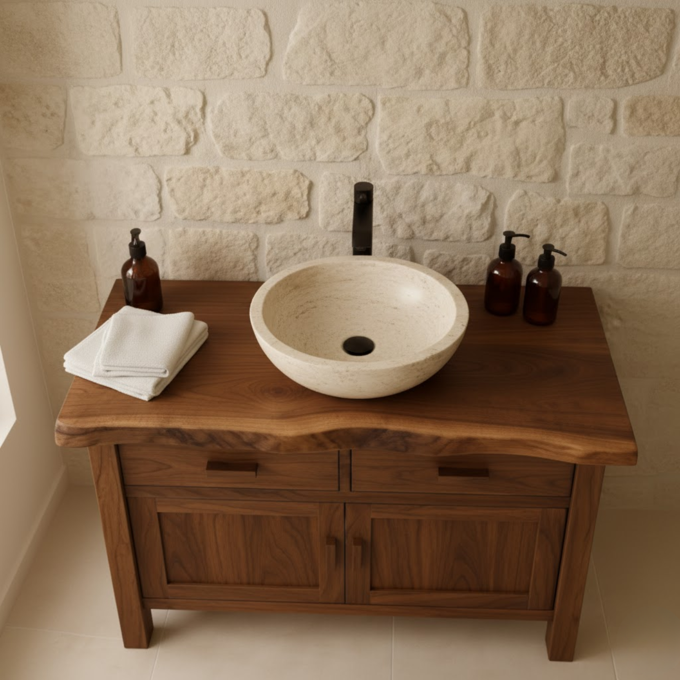 Handcrafted Solid Wood Bathroom Vanity - Live Edge Top Cabinet with Drawers & Doors Kitchnce