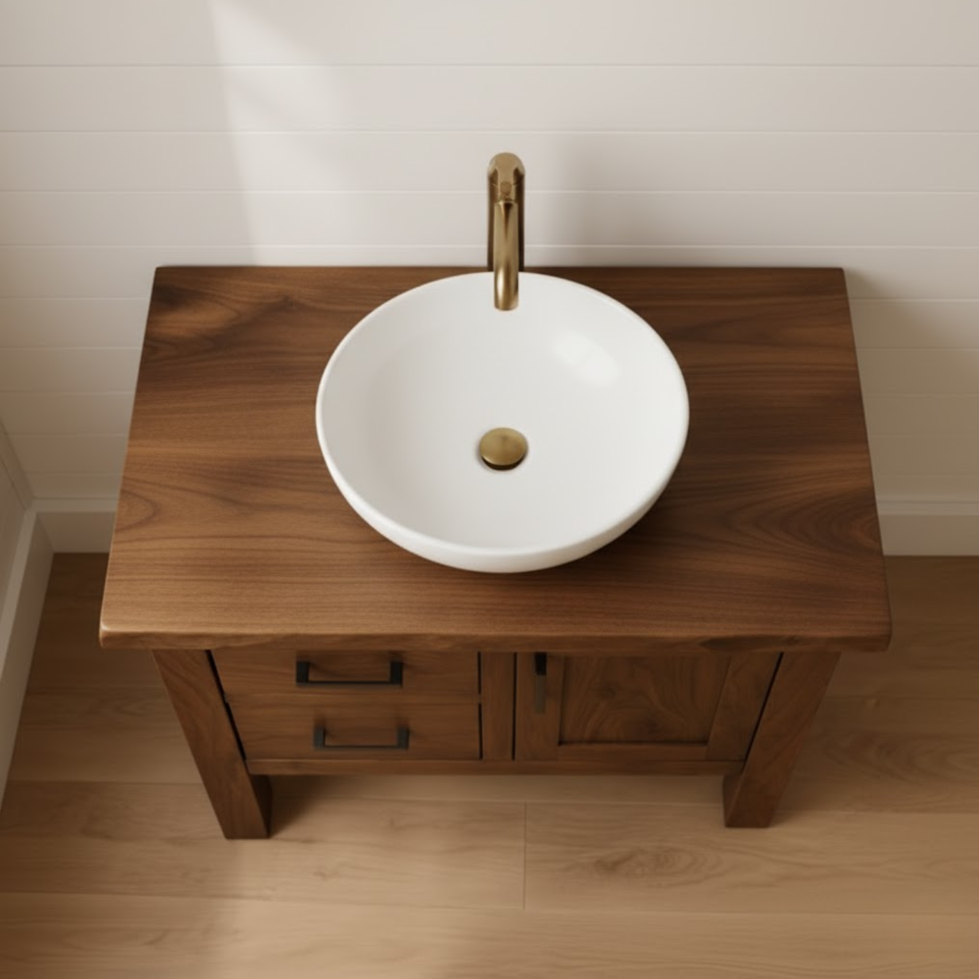 Handcrafted Solid Wood Bathroom Vanity - Live Edge Cabinet with Storage Kitchnce