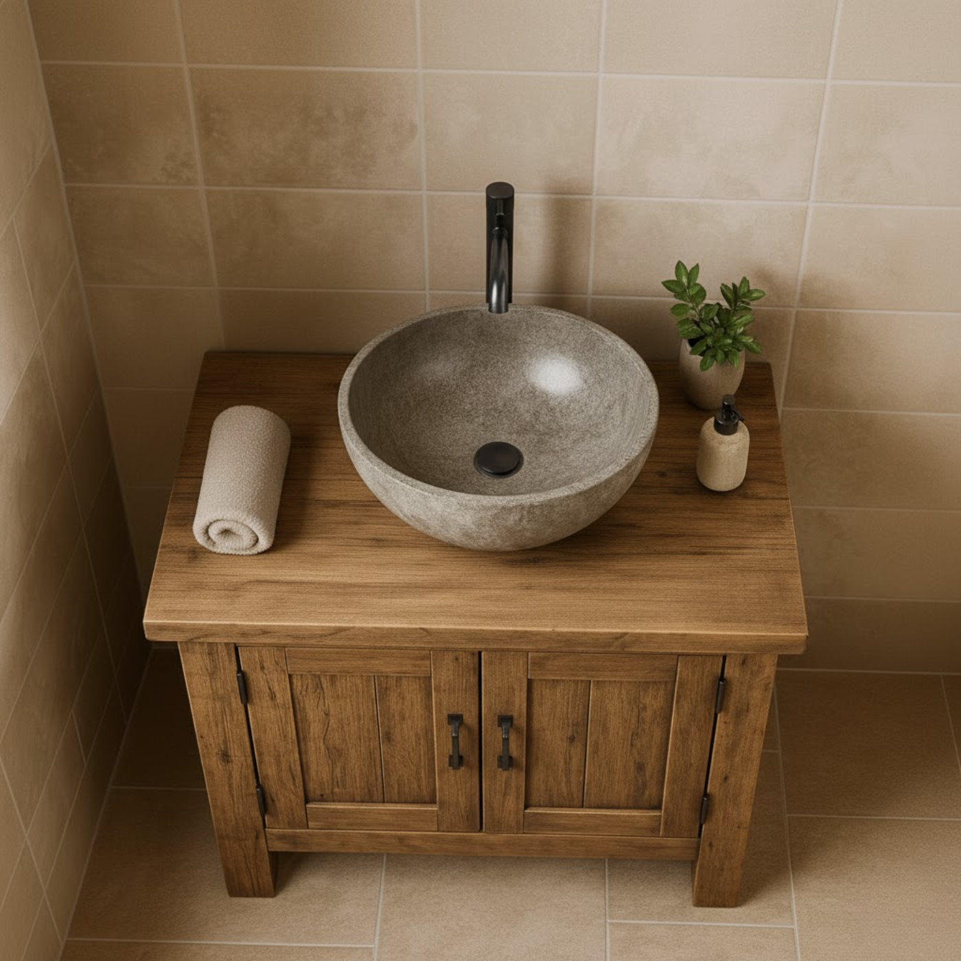 Handcrafted Soild Wood Bathroom Vanity | Compact Single Sink Cabinet Storage Kitchnce