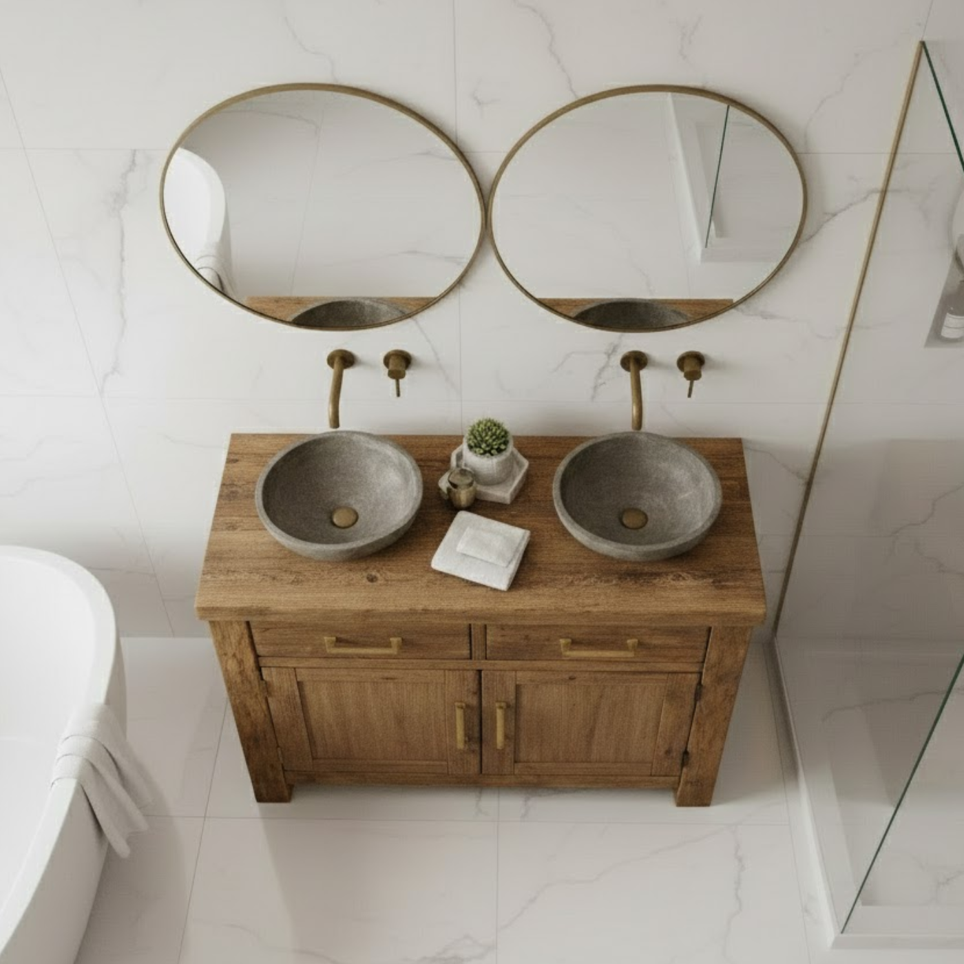 Handcrafted Solid Wood Bathroom Vanity - Rustic Double Sink Console Kitchnce