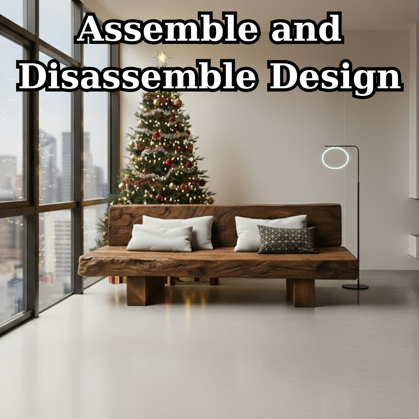 Handcrafted Solid Walnut Sofa – Rustic Live Edge Wood Couch with Minimalist Design for Holiday Decor Kitchnce