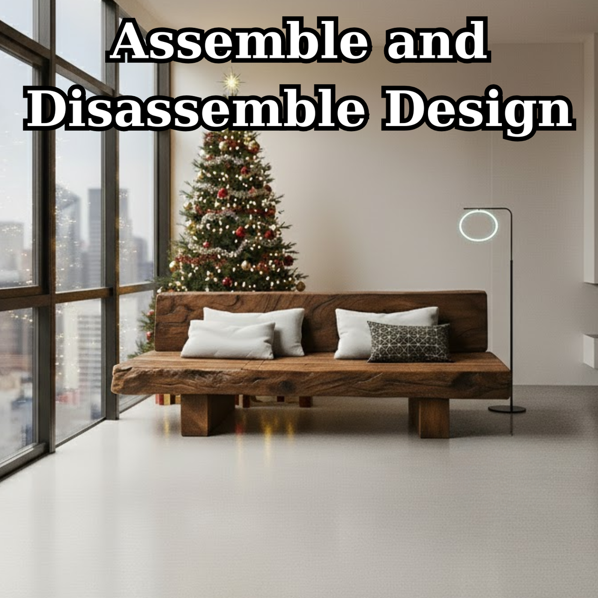 Handcrafted Solid Walnut Sofa – Rustic Live Edge Wood Couch with Minimalist Design for Holiday Decor Kitchnce