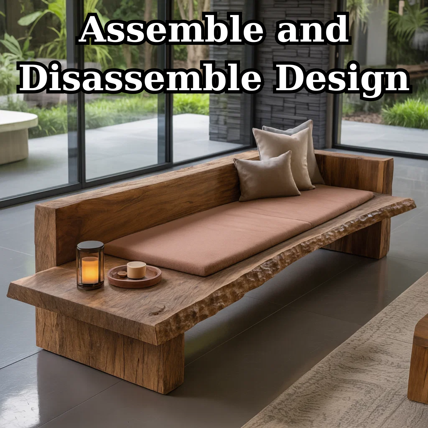 Handcrafted Solid Wood Sofa – Rustic Live Edge Bench Couch with Minimalist Design and Natural Finish Kitchnce