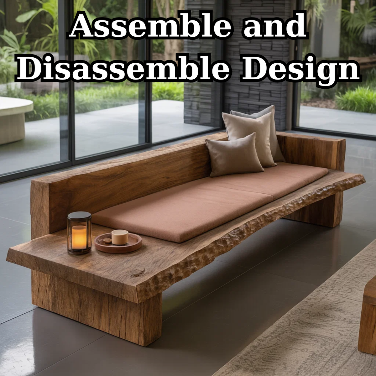 Handcrafted Solid Wood Sofa – Rustic Live Edge Bench Couch with Minimalist Design and Natural Finish Kitchnce