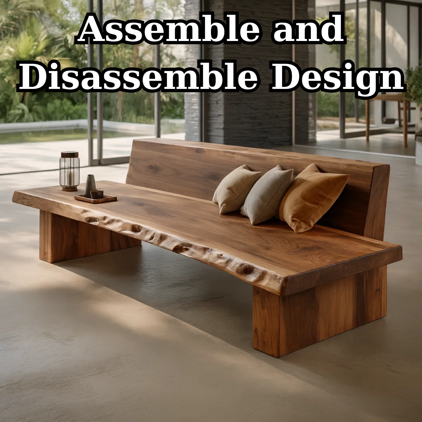 Handcrafted Solid Wood Sofa – Sculptural Organic Form with Smooth Curves and Elegant Cushion Detailing Kitchnce