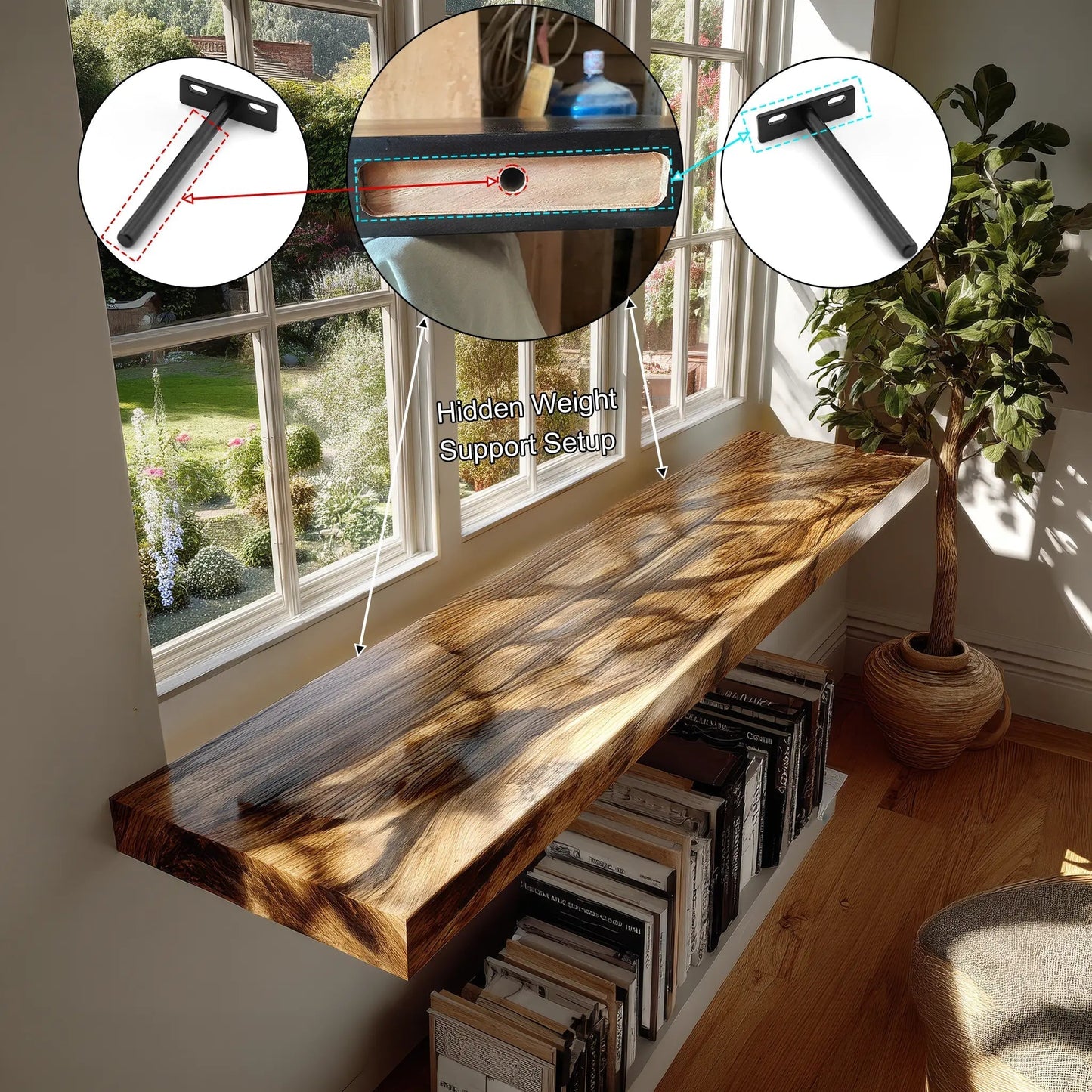 Caelith Live Edge Solid Wood Floating Shelf SPA126497 Kitchnce