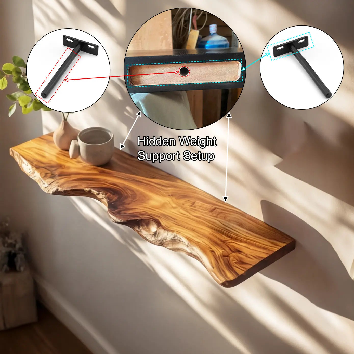 Caelric Live Edge Solid Wood Floating Shelf SPA395392 Kitchnce