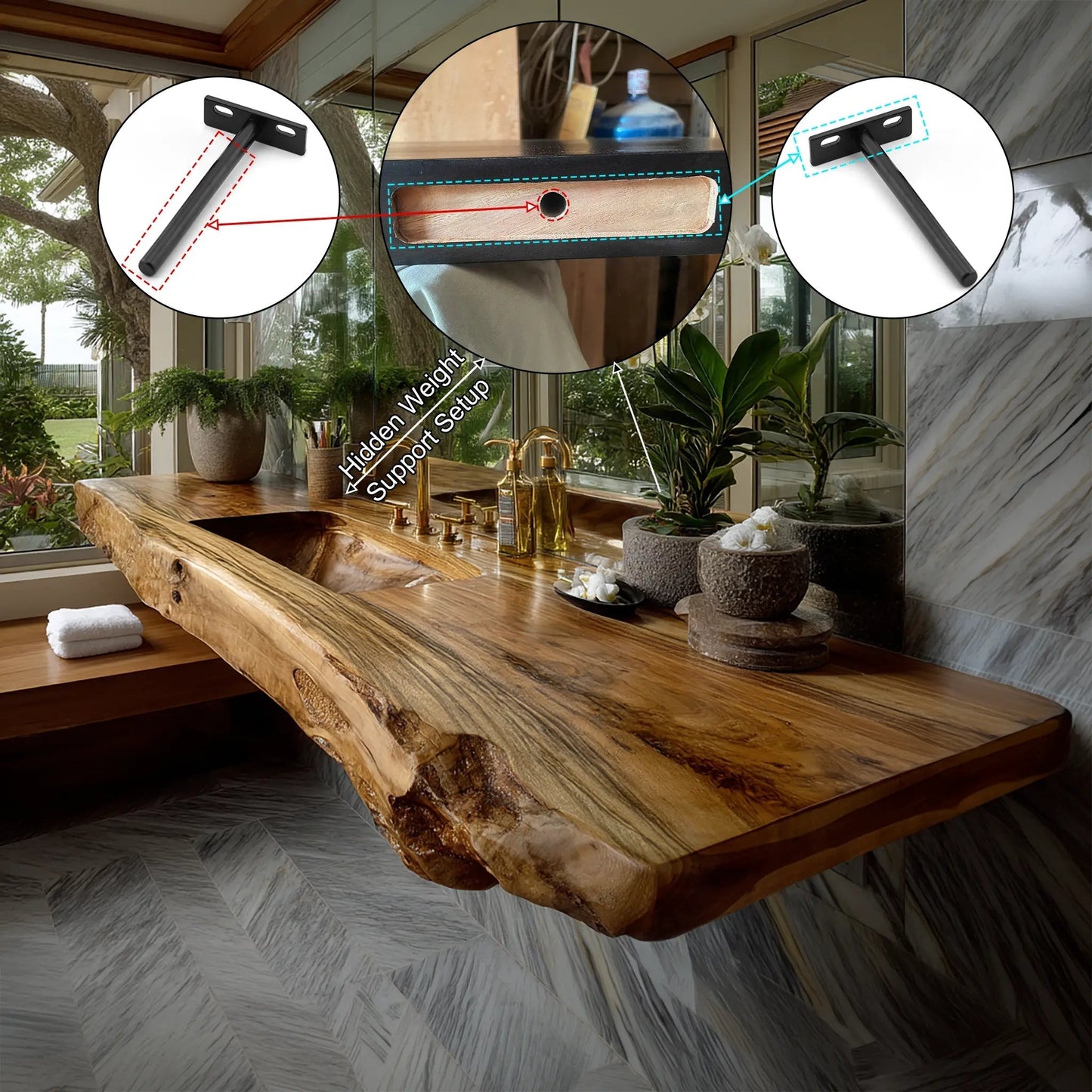 Caelthar Live Edge Solid Wood Floating Bathroom Vanity with Integrated Sink SPA264589 Kitchnce