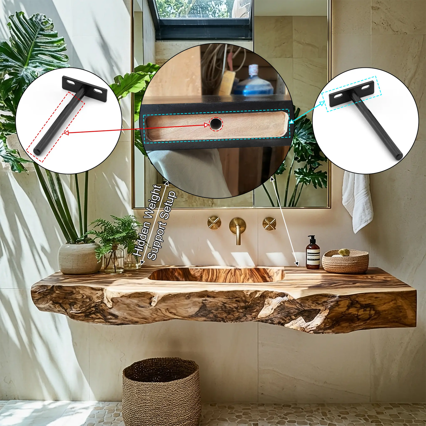 Caldris Live Edge Solid Wood Floating Bathroom Vanity with Integrated Sink SPA184235 Kitchnce