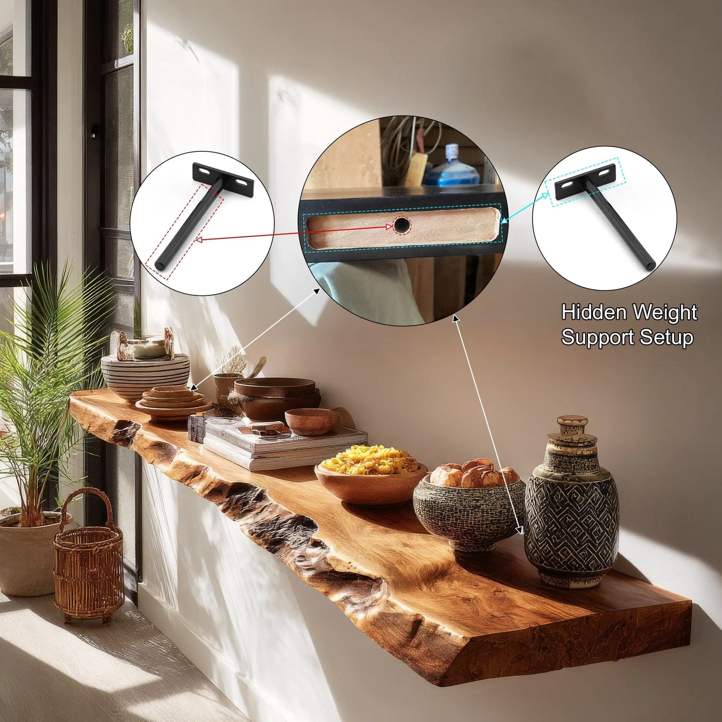 Caldris Live Edge Solid Wood Floating Shelf SPA285438 Kitchnce