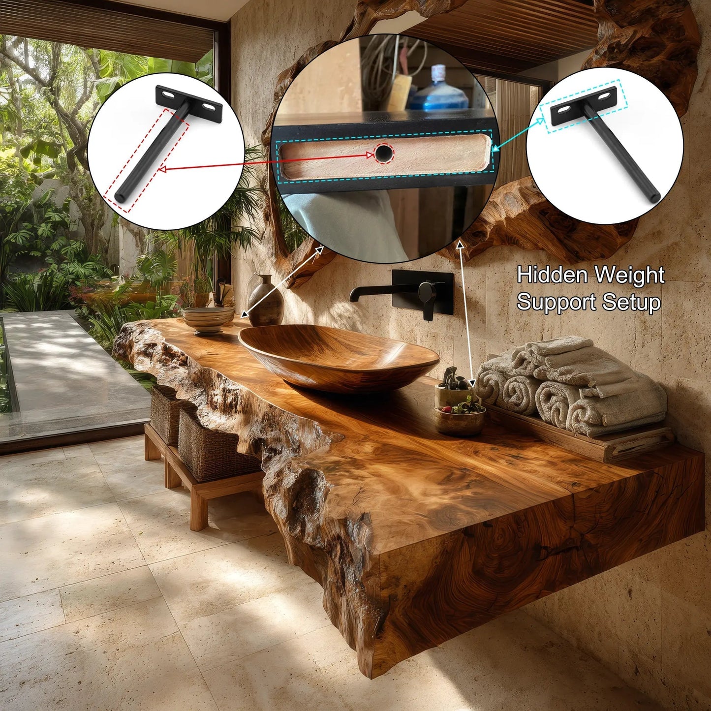 Calviro Handcrafted Live Edge Solid Wood Floating Bathroom Vanity SPA334368 Kitchnce