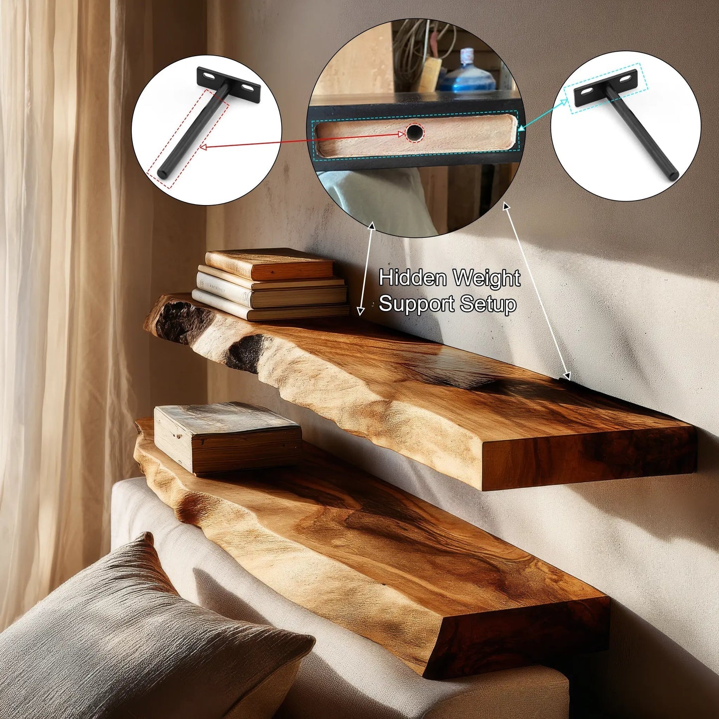Calviro Live Edge Solid Wood Floating Shelf SPA935392 Kitchnce