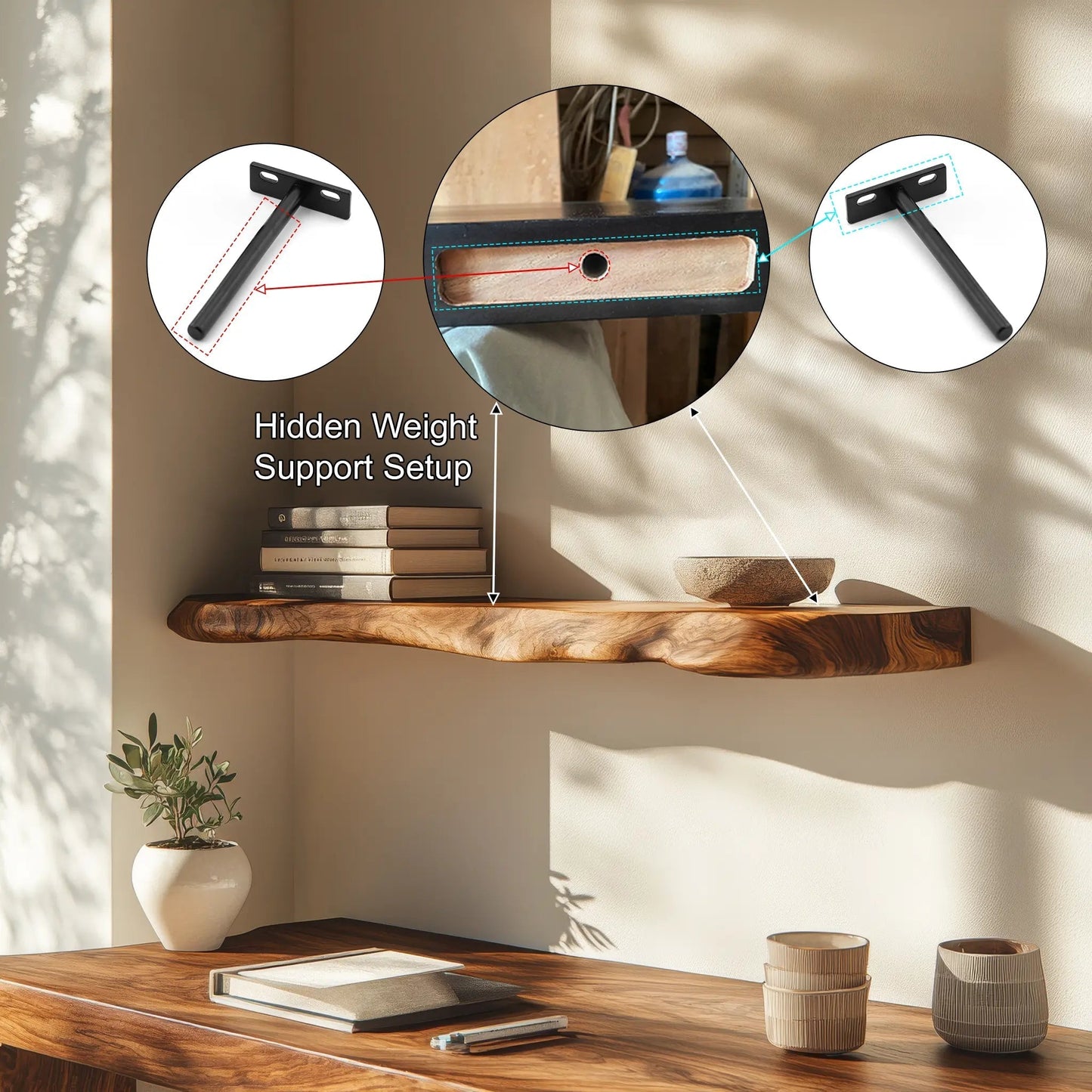 Calvora Live Edge Solid Wood Floating Shelf SPA294832 Kitchnce