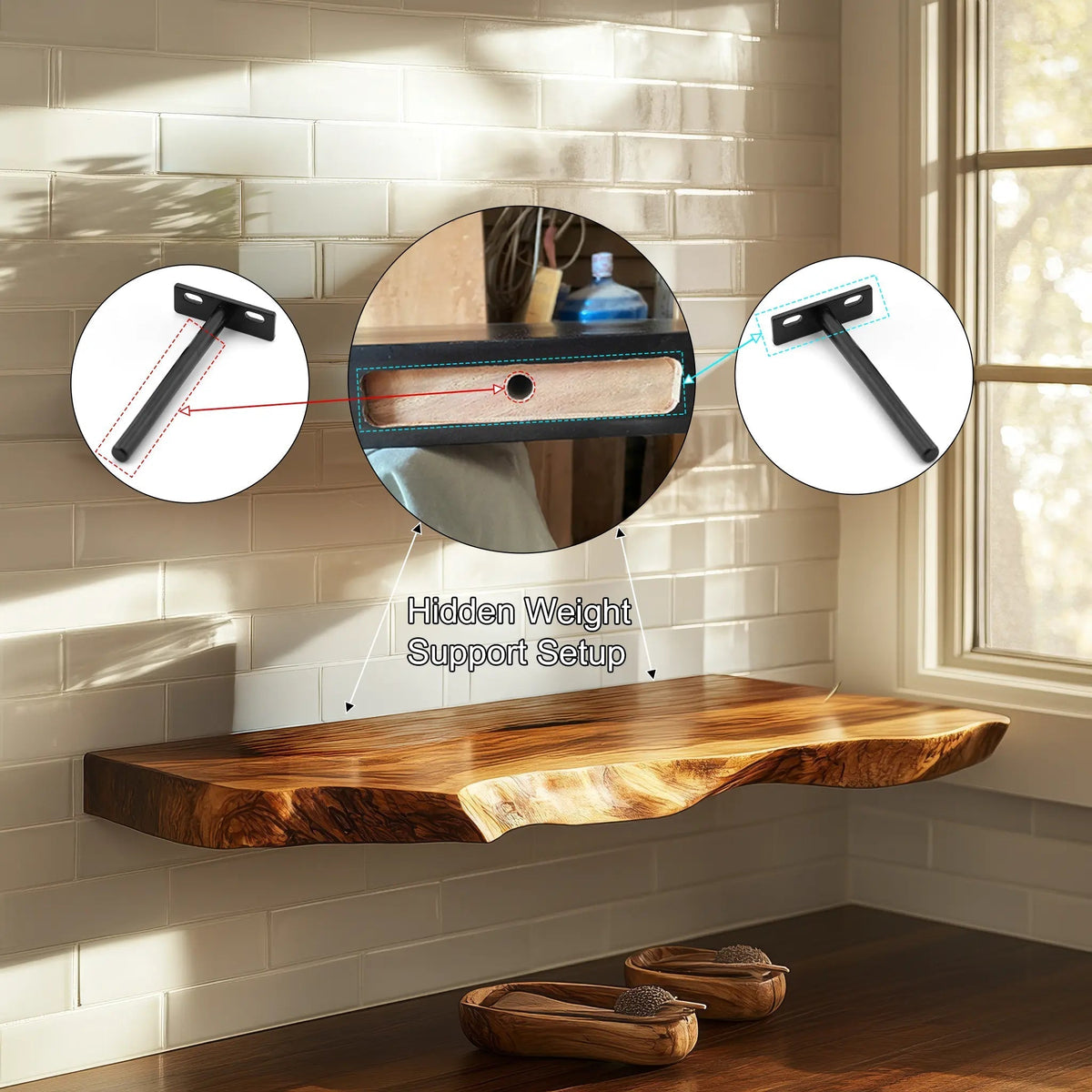 Carvello Live Edge Solid Wood Floating Shelf SPA953952 Kitchnce