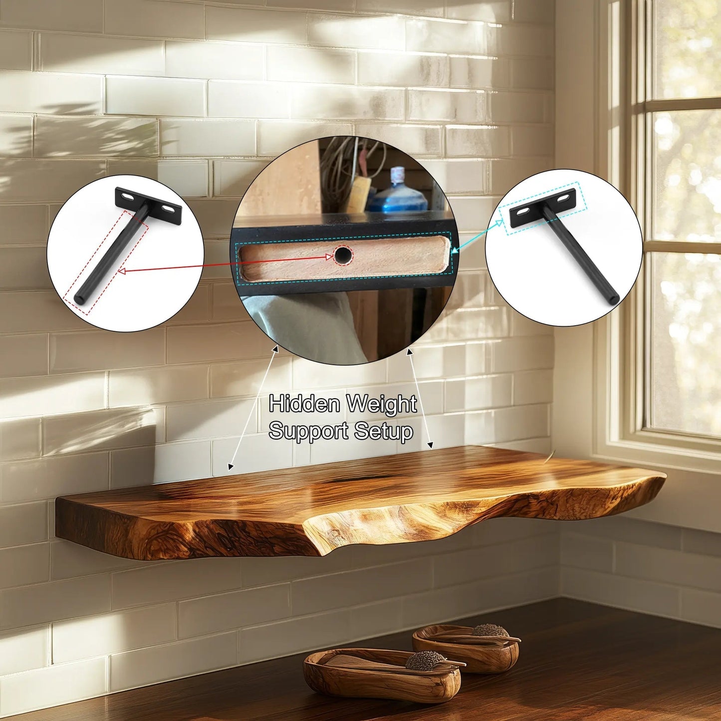 Carvello Live Edge Solid Wood Floating Shelf SPA953952 Kitchnce