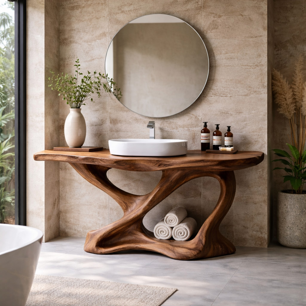 Solid Wood Bathroom Vanity – Live Edge Modern Rustic Console Base