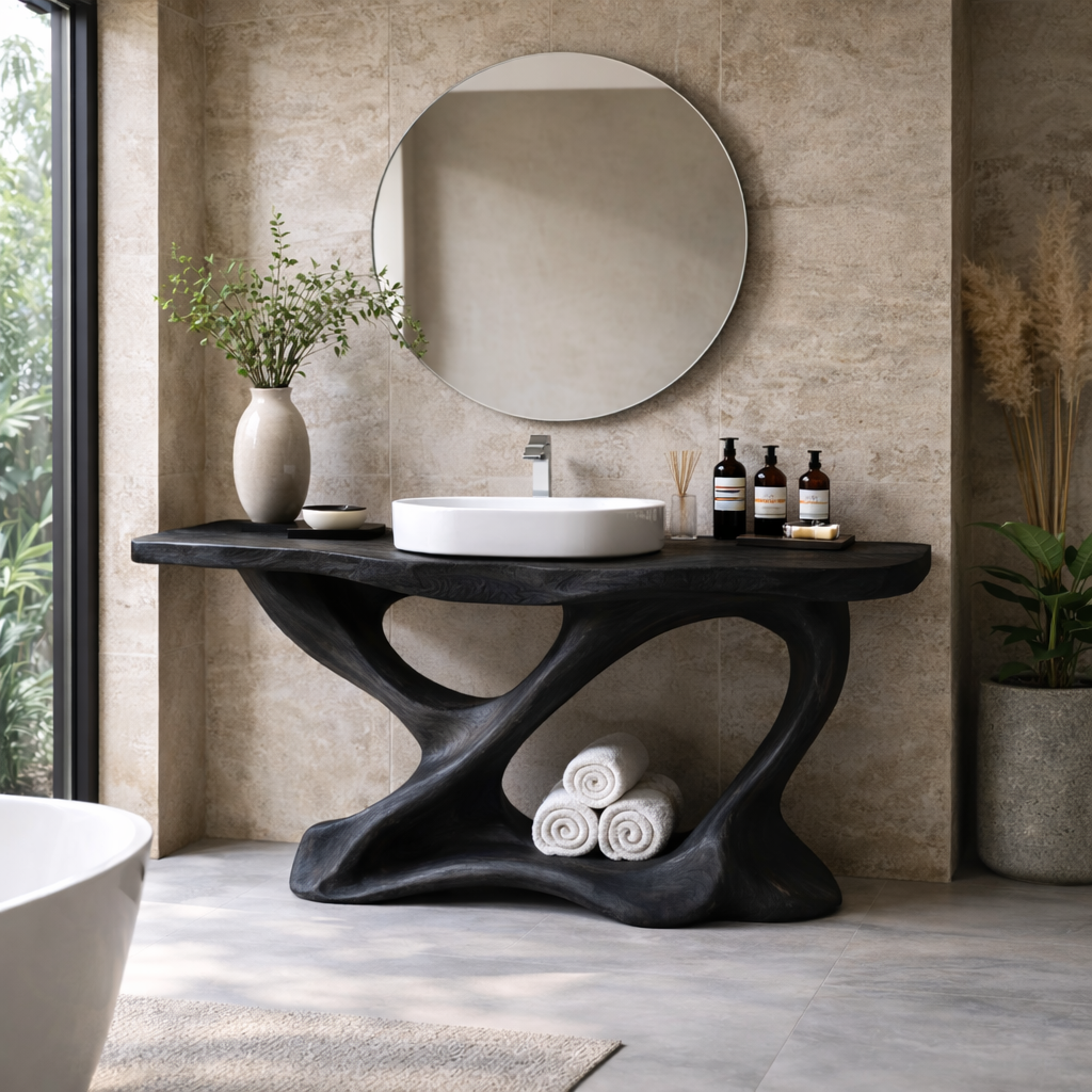 Solid Wood Bathroom Vanity – Live Edge Modern Rustic Console Base