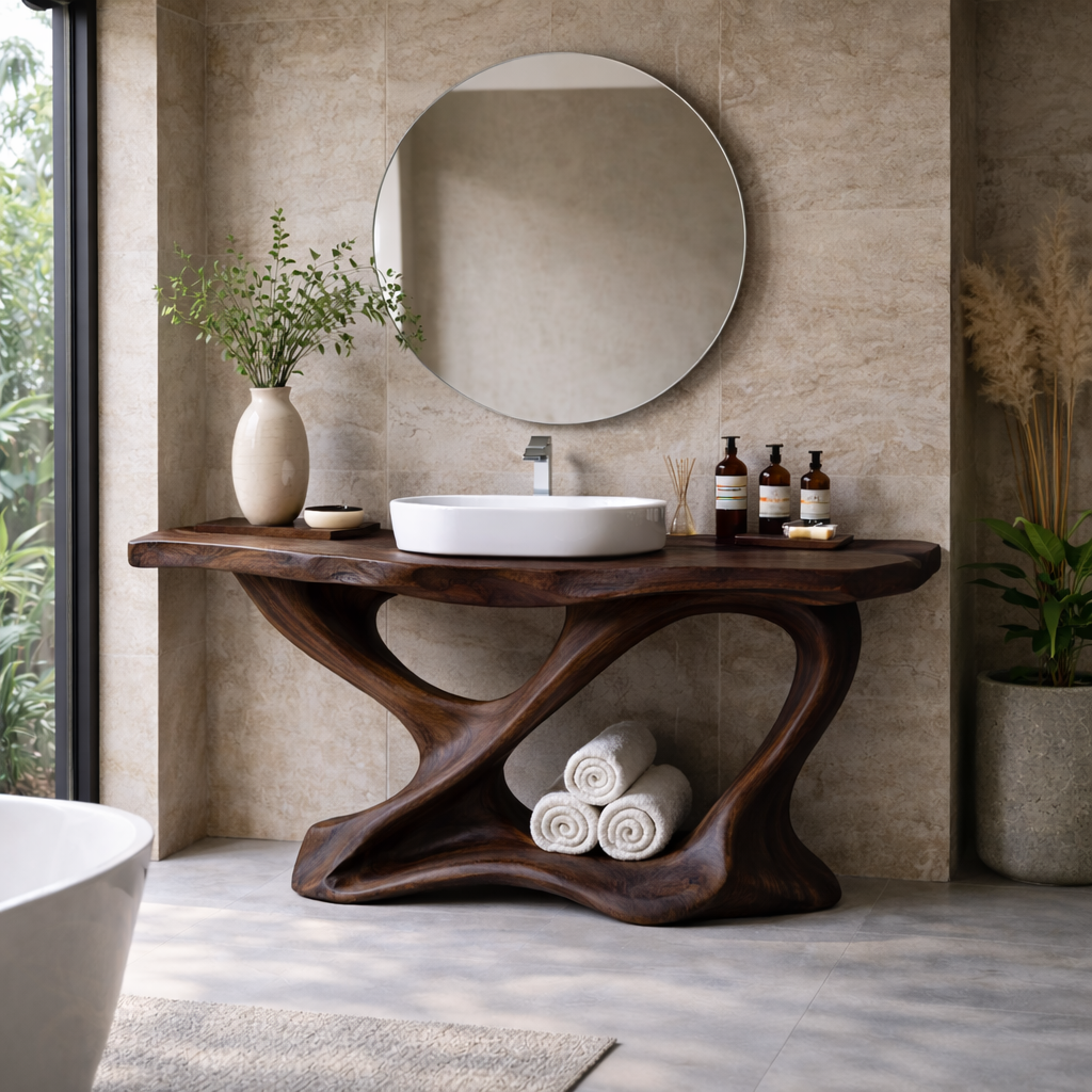 Solid Wood Bathroom Vanity – Live Edge Modern Rustic Console Base