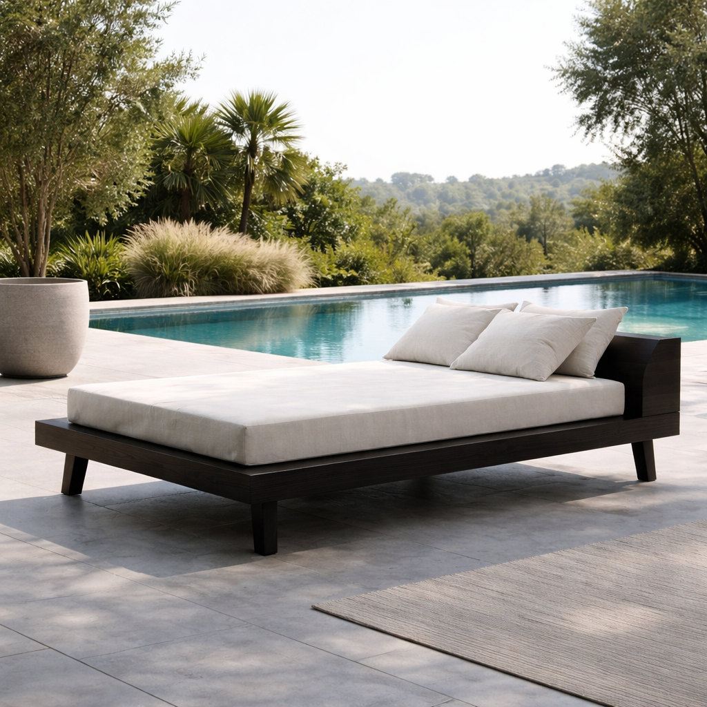 Solid Wood Daybed with Platform Frame – Modern Outdoor Lounge Daybed