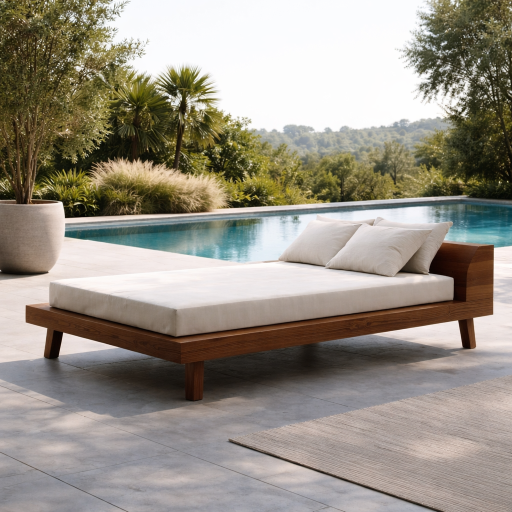 Solid Wood Daybed with Platform Frame – Modern Outdoor Lounge Daybed