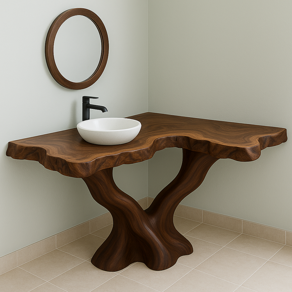 Handcrafted Solid Wood Corner Flow Sculptural Bathroom Vanity Kitchnce