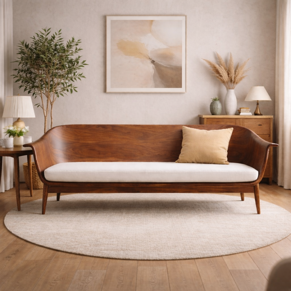 Handcrafted Mid-Century Solid Wood Statement Sofa