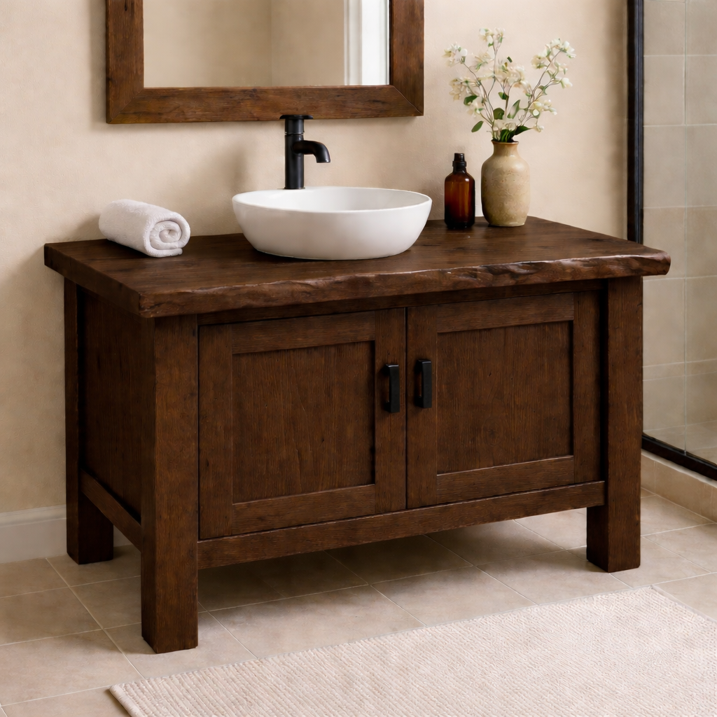 Solid Wood Bathroom Vanity with Double Cabinet Doors & Thick Slab Top