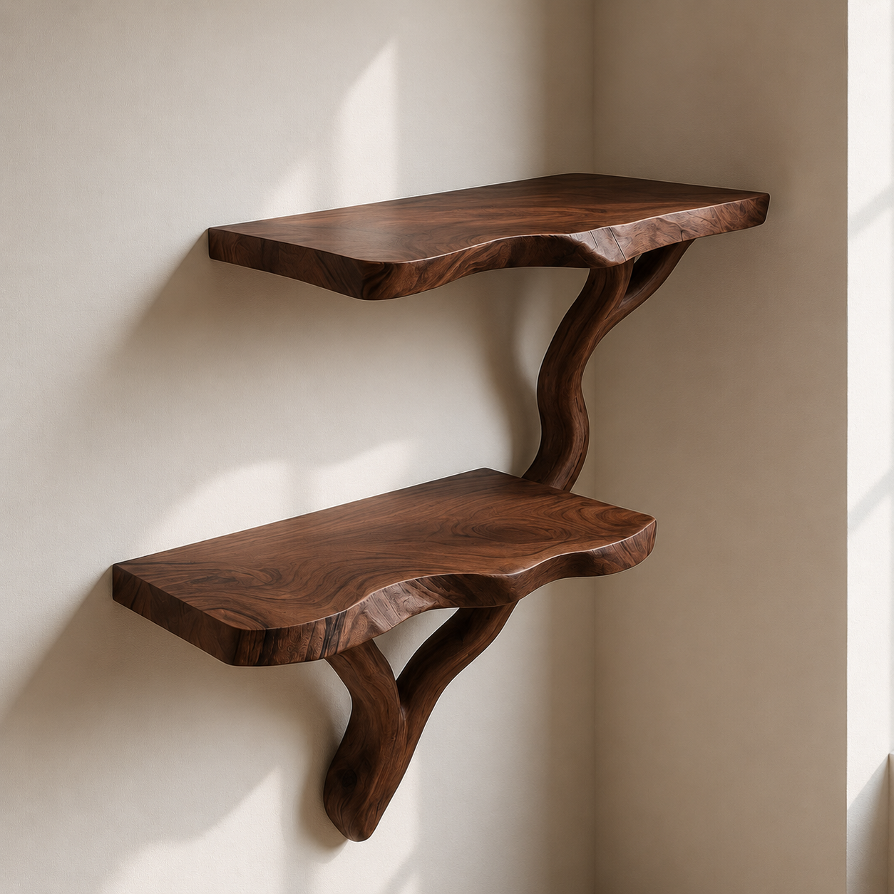 Handcrafted Solid Wood Live Edge Floating Corner Shelves