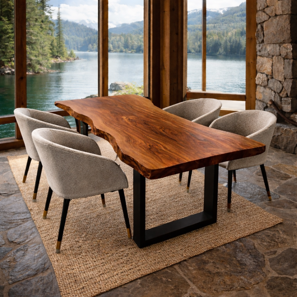 Modern Live Edge Dining Table in Natural Solid Wood