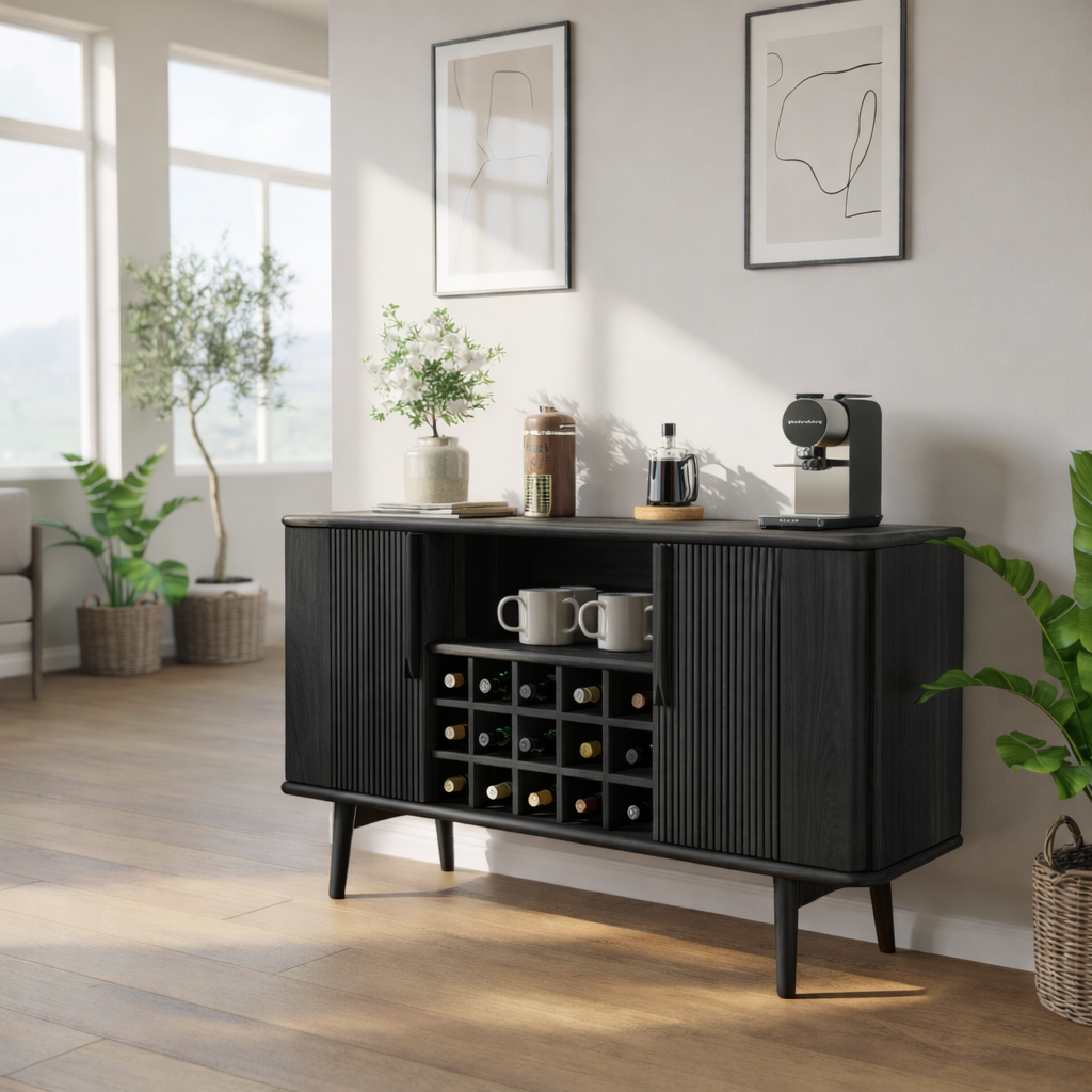 Solid Wood Wine Storage Cabinet with Slatted Doors and Multi-Bottle Rack for Modern Homes